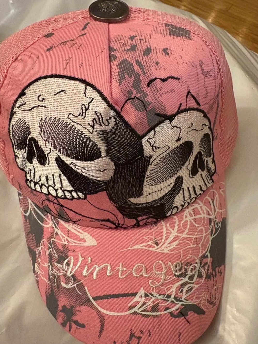 Pink Vintage Adjustable Skull Graphic Women's Cap Hat